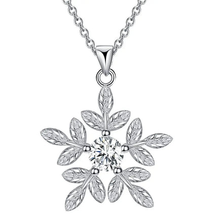 Collana in Argento Sterling 925 con Pendente a Fiocchi di Neve per Donne, Gioiello di Alta Qualità per Matrimoni e Fidanzamenti, Regalo di Moda con Cristalli di Zirconio PlatiNum
