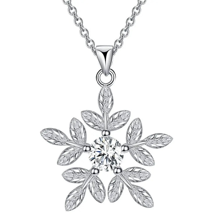 Collana in Argento Sterling 925 con Pendente a Fiocchi di Neve per Donne, Gioiello di Alta Qualità per Matrimoni e Fidanzamenti, Regalo di Moda con Cristalli di Zirconio PlatiNum