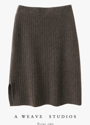 Autumn Winter Women Wool Skirt Elastic Waist Mini Slim Fit Cashmere Skirts 100% Merino Wool Knitted Office Lady Above Knee Dress PlatiNum