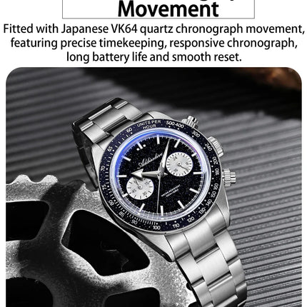 ADDIESDIVE Mens Quartz Chronograph Watch VK64 Movement 40mm Stainless Steel K1 Bubble Crystal BGW9 Lume 100M Water Resistant