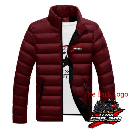 Autumn Winter Can Am Team Motorcycles Print Stand Collar Cotton Liner Jacket Men's Sports Zipper Cold Prevention Warm Down Coat
