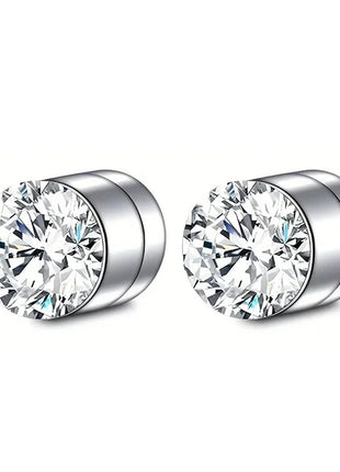 1 Pairs Crystal Strong Magnetic Ear Stud Clip Earrings for Men Women Punk Round Zircon Magnet Earrings Non Piercing Jewelry PlatiNum