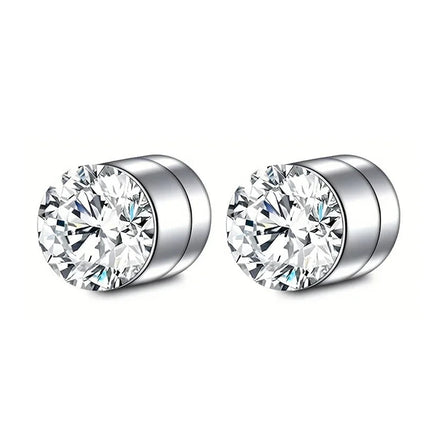 1 Pairs Crystal Strong Magnetic Ear Stud Clip Earrings for Men Women Punk Round Zircon Magnet Earrings Non Piercing Jewelry PlatiNum