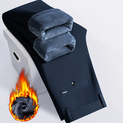 Winter Business Plush Casual Pants Men's Straight Thick Comfortable Brand Fashion Trousers Warm Plush Loose Stretch Pants