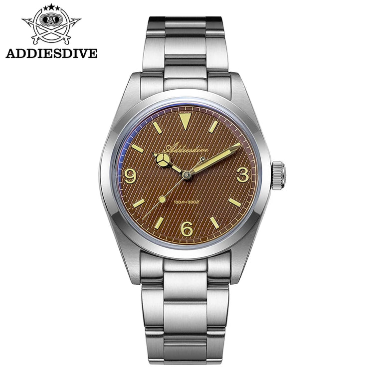 ADDIESDIVE Men's VH31 Quartz Watch Super Luminous 36mm Bubble Glass Wristwatch 100m Waterproof 316L Stainless Steel Watches Male