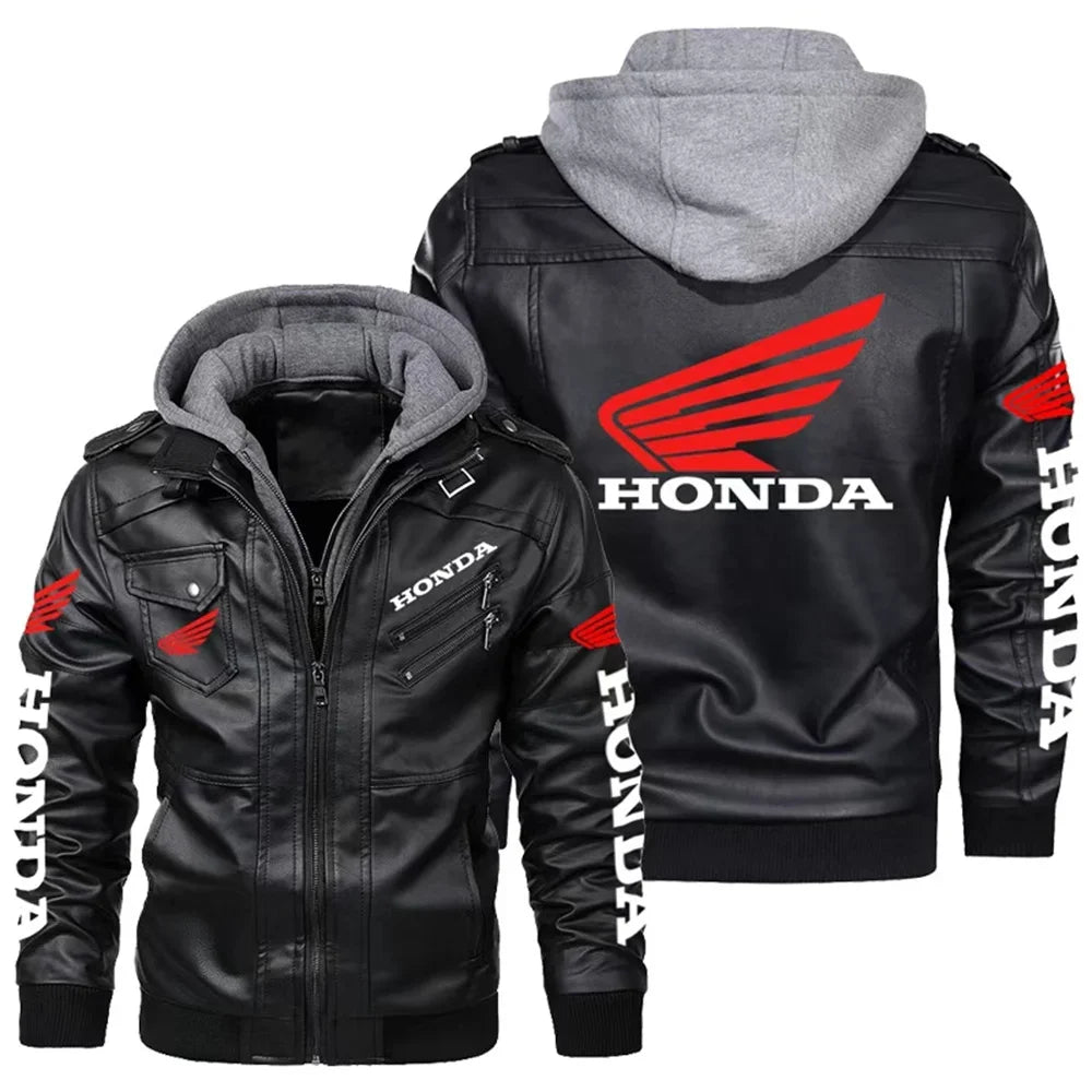 Men's Classic Honda Racing Work Bomber Jacket Zipper Design Leather Jacket Street Motorcycle Riding Windproof Leather Jacket 2