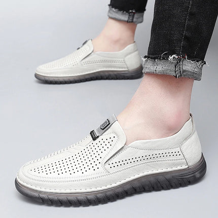 Scarpe estive in pelle traforata bianca scarpe Slip on da uomo in vera pelle scarpe Casual comode da uomo mocassini comodi da uomo