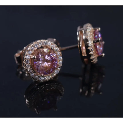 100% moissanite 925 Sterling Silver 6.5mm halo stud earring rose gold  Ear  Jewelry with GRA  pink moissanite earring for women PlatiNum