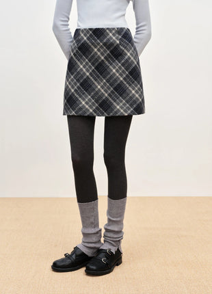 FSLE Autumn Party Skirt High Waist Retro Plaid Knit WoolShort Skirt For Women 2025 Fall Winter New Arrival Y2K Mini A-line Skirt PlatiNum