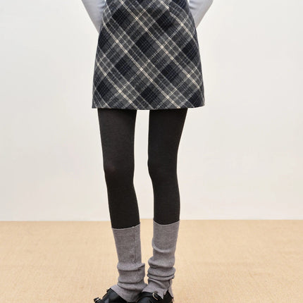FSLE Autumn Party Skirt High Waist Retro Plaid Knit WoolShort Skirt For Women 2025 Fall Winter New Arrival Y2K Mini A-line Skirt PlatiNum