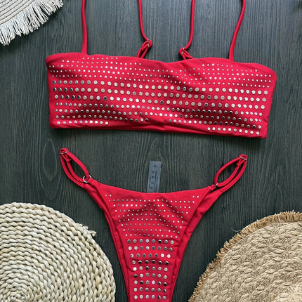 2025 Diamante Bikini Donne Sexy Costume Da Bagno A Fascia Biquini Push Up Costumi Da Bagno Femminile Lucido Costumi da Bagno Floreale Tuta Beachwear platinumshop