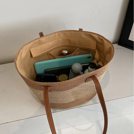 Women's Large Capacity Shoulder Bag, Woven Straw Summer Handbag, Designer Luxury Beach Bag, Bali Shopper