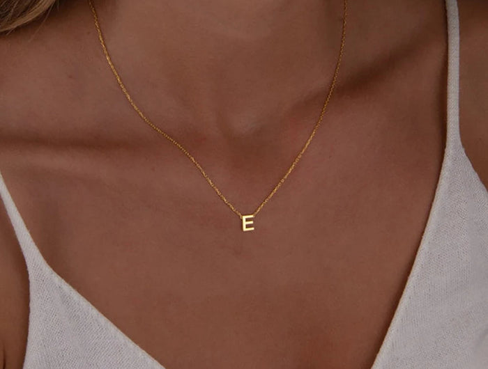 Skyrim Stainless Steel A-Z Initial Letter Necklace for Women Trend Minimalist Alphabet Choker Neck Chain Jewelry Birthday Gift PlatiNum