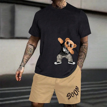 2024 Fun Bear Harajuku T-shirt da uomo estiva allentata quotidiana coppia vestito da strada all'aperto pantaloncini a maniche corte due pezzi abito estivo da uomo platinumshop