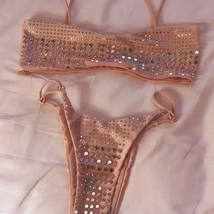 2025 Diamante Bikini Donne Sexy Costume Da Bagno A Fascia Biquini Push Up Costumi Da Bagno Femminile Lucido Costumi da Bagno Floreale Tuta Beachwear platinumshop