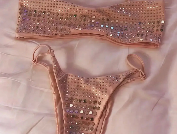 2025 Diamante Bikini Donne Sexy Costume Da Bagno A Fascia Biquini Push Up Costumi Da Bagno Femminile Lucido Costumi da Bagno Floreale Tuta Beachwear platinumshop