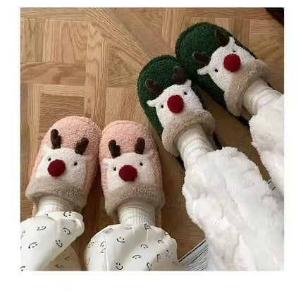 Winter Christmas Women Home Slippers Men Indoor Soft Non-slip Sandals Couples Warm Plush Flat Slides Adults Unisex Lovely Shoes