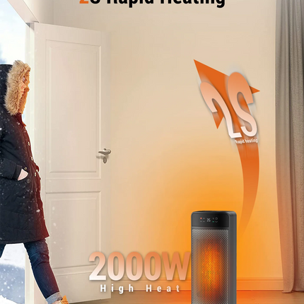 Portable Electric Heater with Remote Control 2000W PTC Ceramic Space Heater 16inch Oscillating Instant Warmth Quiet Air Blower Fan V0-Grade Fireproof Materials Overheat Protection Tilting Protection Home Appliance for Bedroom