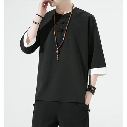 Camicie estive Uomo Stile cinese Kung Fu Tai Chi Camicette casual traspiranti tinta unita Uomo Cardigan tradizionale retrò Tang Suit