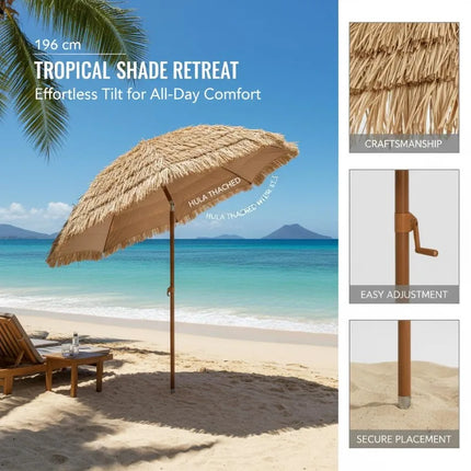Ombrellone Tiki con Tetto in Paglia Stile Hawaiano Tropicale 30 °   Ombrellone da Esterno Multi-Angolo con Palo in Metallo Rimovibile per Spiaggia, Giardino e Patio