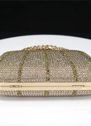 Popular In Nigeria Exquisite Evening Bags With Diamond Design Fashion Handle Clutch Rhinestone Embellished Long Chain Bag PlatiNum