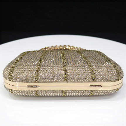 Popular In Nigeria Exquisite Evening Bags With Diamond Design Fashion Handle Clutch Rhinestone Embellished Long Chain Bag PlatiNum