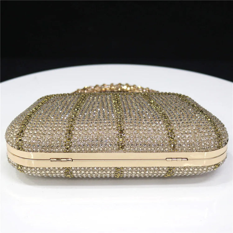 Popular In Nigeria Exquisite Evening Bags With Diamond Design Fashion Handle Clutch Rhinestone Embellished Long Chain Bag PlatiNum