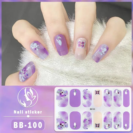 14Tips 3D Flowers Gradient Color Adhesive UV Gel Nail Stickers Fashionable Marble Pattern Nail Wraps DIY Manicure Arts Decals