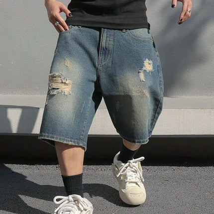 Pantaloncini di jeans elasticizzati larghi estivi da uomo Jeans per uomo Streetwear strappati al ginocchio Baggy Comfort Cargo Pantaloncini casual Pantaloni Jean