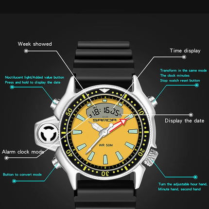 SANDA Sport orologio digitale al quarzo da uomo orologi subacquei creativi orologio da uomo con allarme impermeabile orologio con doppio Display Relogio Masculino platinumshop