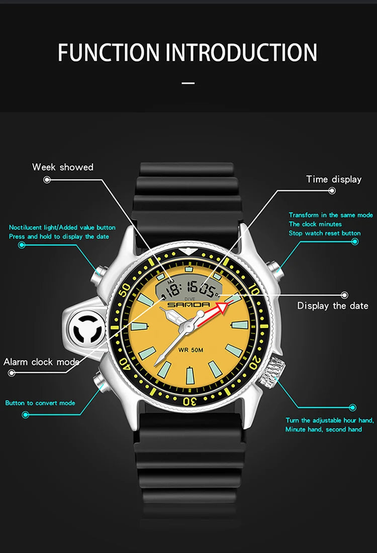 SANDA Sport orologio digitale al quarzo da uomo orologi subacquei creativi orologio da uomo con allarme impermeabile orologio con doppio Display Relogio Masculino platinumshop