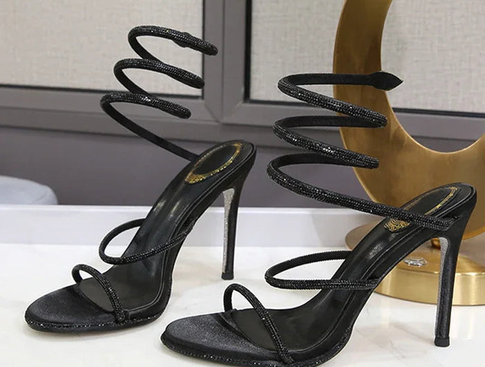 Eilyken Fashion Style Crystal Diamond Ankle Strap Women Sandals Sexy Open Toe Thin High Heels Nightclub Banquet Party Shoes PlatiNum