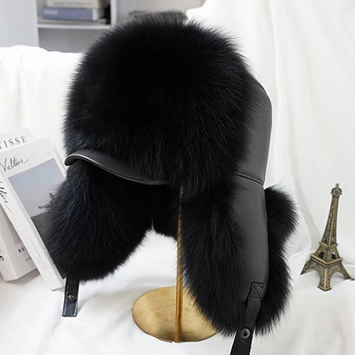 2026 Cap 100% Raccoon Dog Full Fur Fox Fur Hat Men's Fur Ear Protection Winter Thickened and Warm Russian Hat Men's Trend