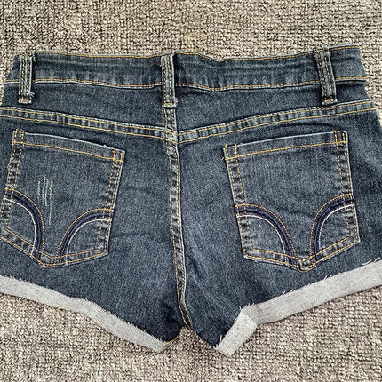 Y2K Women's Embroidered Wrap-Style Denim Shorts Summer Korean Style Sexy Low-Rise Women's Denim Shorts Stretch-Fit Hot Pants PlatiNum