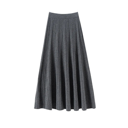 TLOML Luxury Women's 100% Cashmere Skirt Pleated Mid-Calf Skirt Autumn Winter Office Lady Grace Style Skirt Cashmere Knitwear PlatiNum
