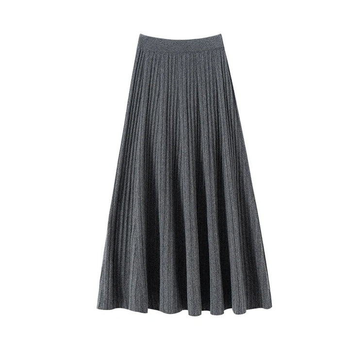 TLOML Luxury Women's 100% Cashmere Skirt Pleated Mid-Calf Skirt Autumn Winter Office Lady Grace Style Skirt Cashmere Knitwear PlatiNum
