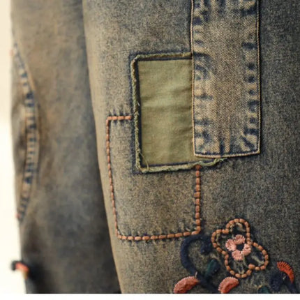 Jeans Ricamati Artistici Retrò da Donna, Nuovi Pantaloni Casual in Denim Elasticizzato a Vita Alta, Collezione Primavera Autunno 2026
