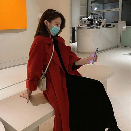 Double-sided Cashmere Big Collar Women's Coat 100% Pure Wool Reversible Woolen Coat High-End Fashion Loose Women's Wear 2026