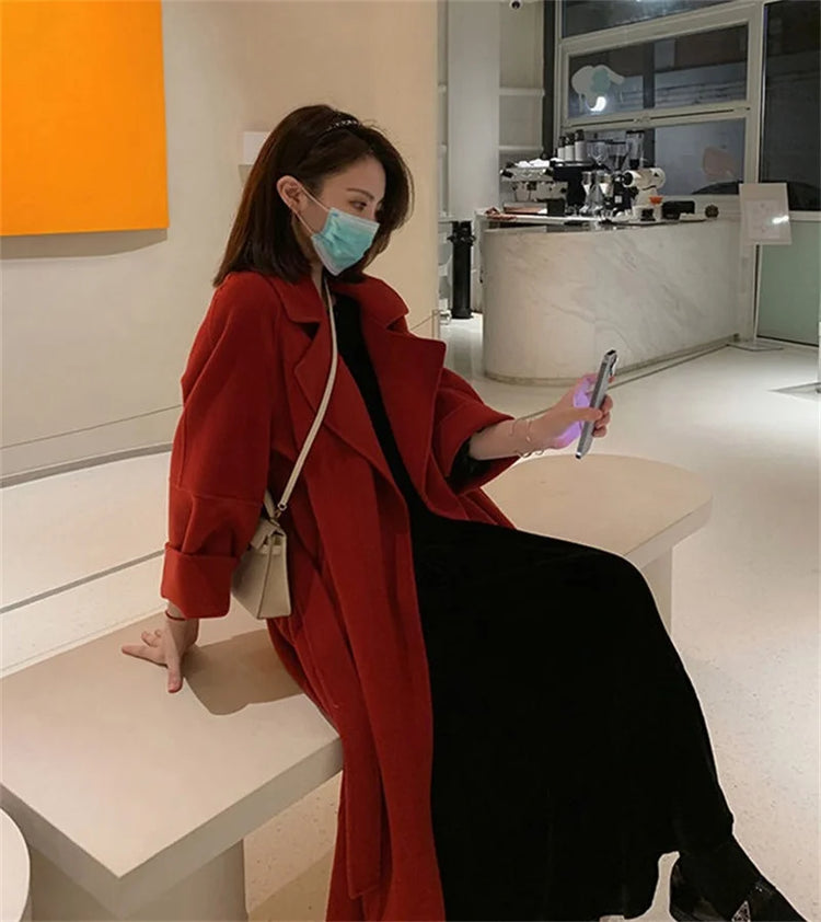 Double-sided Cashmere Big Collar Women's Coat 100% Pure Wool Reversible Woolen Coat High-End Fashion Loose Women's Wear 2026