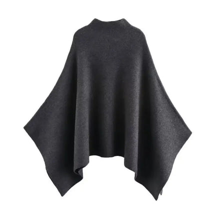 HH Women's New Fashion Versatile Solid Stand Collar Knitted Cape Coat Female Casual High Street Asymmetric 3-Colors Jacket Mujer