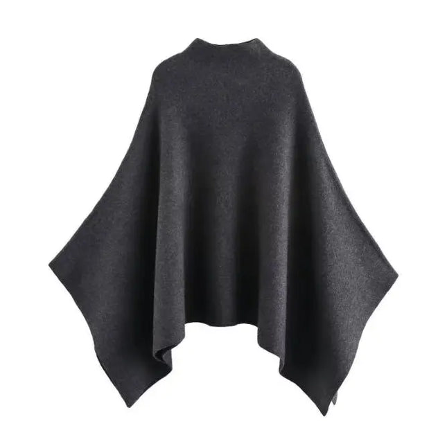 HH Women's New Fashion Versatile Solid Stand Collar Knitted Cape Coat Female Casual High Street Asymmetric 3-Colors Jacket Mujer