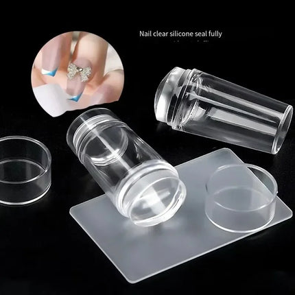 Transparent Nail Stamper with Scraper 2-Piece Set, Silicone Head Stamper for French Nail Printing, Nail Art Stamping Template, Nail Care Products