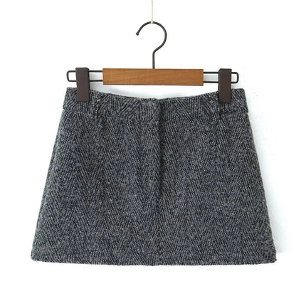 YENKYE 2025 Women High Waist A-line Mini Woolen Skirt Office Autumn Winter Elegant Skirts PlatiNum