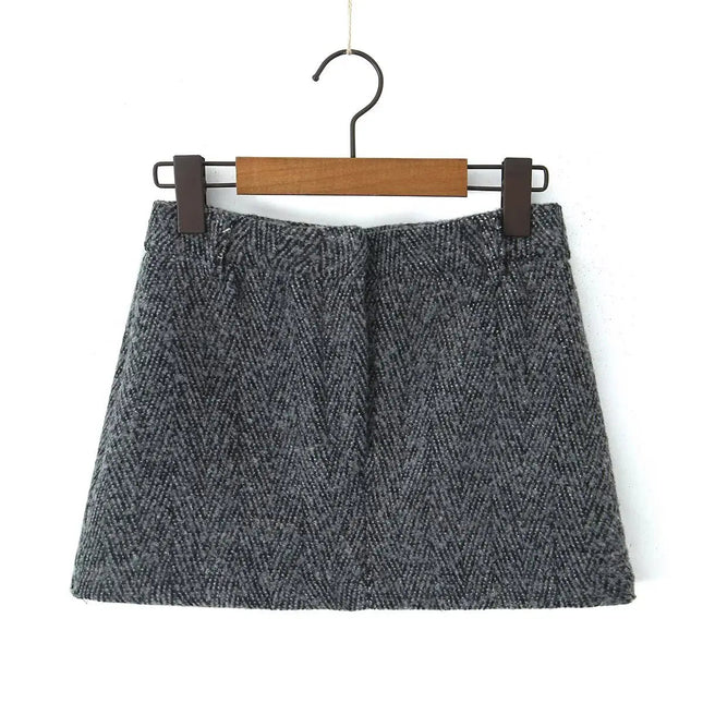 YENKYE 2025 Women High Waist A-line Mini Woolen Skirt Office Autumn Winter Elegant Skirts PlatiNum
