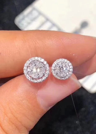 Hip Hop Female Earrings 925 Sterling Silver Small Round Shaped Earrings for Women Bling Zirconia Ear Fashion Statement Jewelry PlatiNum