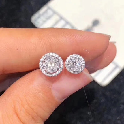 Hip Hop Female Earrings 925 Sterling Silver Small Round Shaped Earrings for Women Bling Zirconia Ear Fashion Statement Jewelry PlatiNum