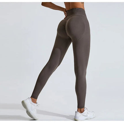 Seamless Women Solid Color High Waist Yoga Pants Sexy Hip-lifting Tight Sports Pants Women Push Up Fitness Workout Yoga Leggings PlatiNum