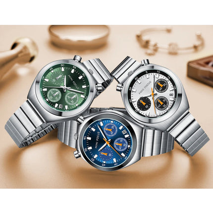 MINI FOCUS Orologio al quarzo verde argento per donna Orologio da polso cronografo con cinturino in acciaio inossidabile moda con lancette luminose Data 0491 platinumshop