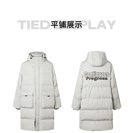 Metersbonwe Men's Long Hooded Down Jacket  Male Stand Collar Jacket with Hem Side Zipper Letter Printing Duck Down Padded Brand
