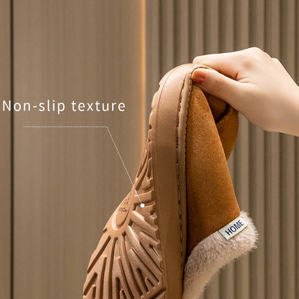 Men's Winter Plush Slippers, Thick Sole Closed-Toe, Warm Sherpa Lining, Non-Slip Indoor/Outdoor Home Shoes for Couples